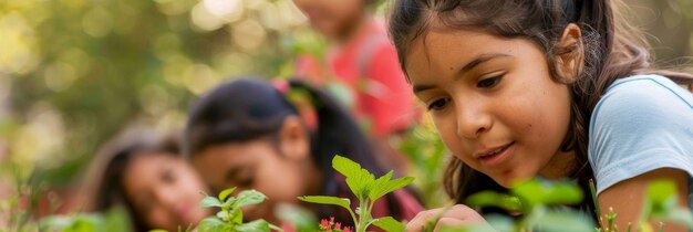 latino students exploring a school garden