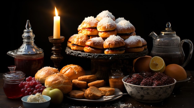 Foto latkes en sufganiyot in overvloed levendige chanoeka-voedselcreaties