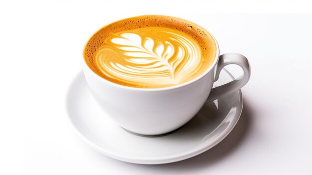 Latte Art cappuccino op witte achtergrond Generative Ai