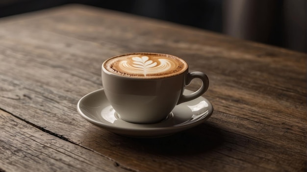 Latte art on cappuccino in a white cup