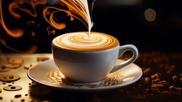 Photo latte art charm coffee's intricate patterns