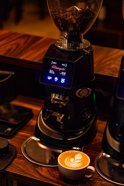 Photo latte art in coffee shop