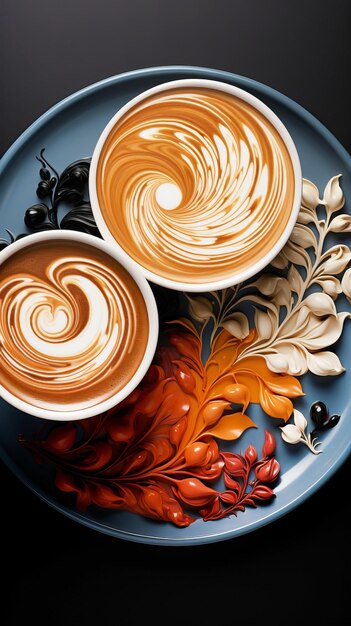 Latte Art Creation Creatief en ingewikkeld latte ontwerp Flat lay top view