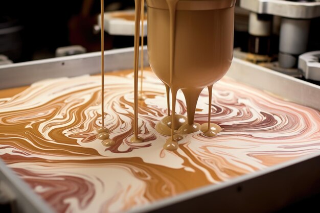Latte art in ontwikkeling melkstroom die het ontwerp vorm geeft