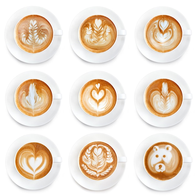 Latte art koffie geïsoleerd op een witte achtergrondxA