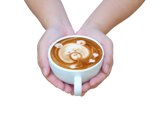 Latte art con moka su fondo legno