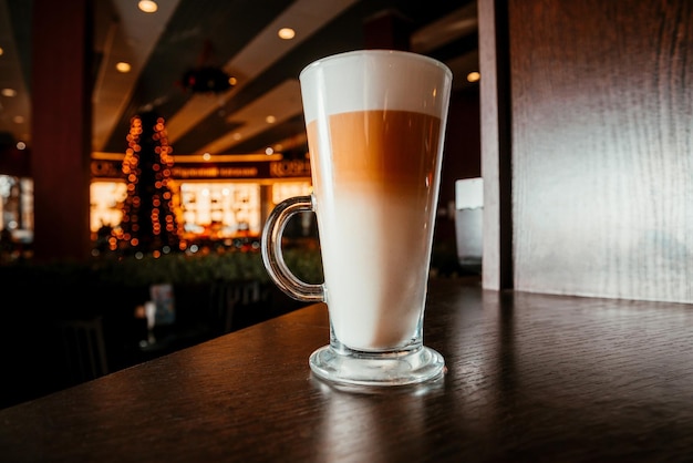 Latte at the bar in the cafe