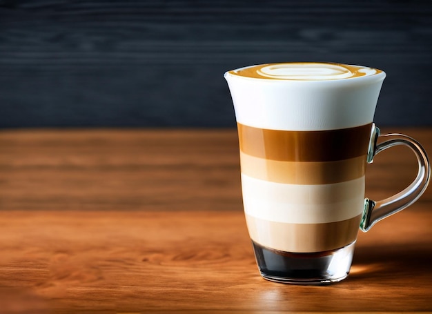 Foto tazza di caffè latte sul tavolo di legno con vapore giornata internazionale del caffè