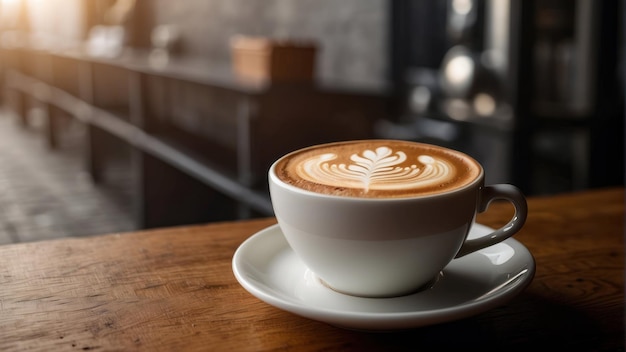 Latte kunst op cappuccino in een witte beker