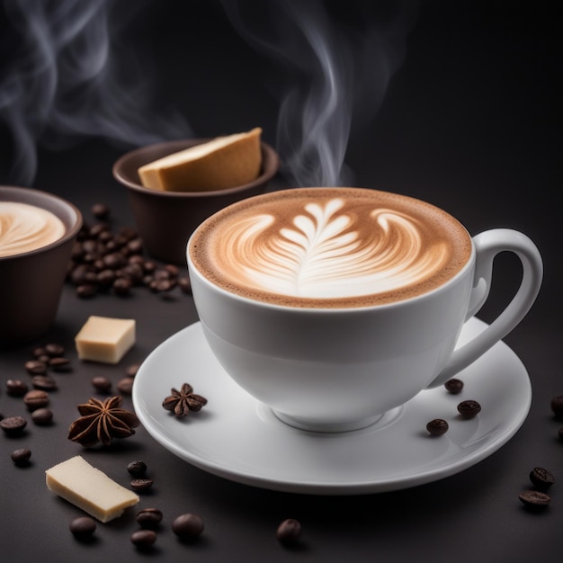 Latte with coffee beans cappuccino professional photography