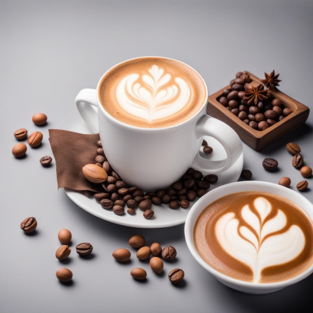 Latte with coffee beans cappuccino professional photography