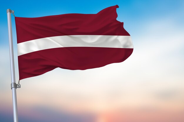 latvia Waving Flag on blue sky with National Symbol official emblem