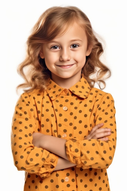 Смеющийся портрет маленькой девочки со скрещенными руками и изолированной на прозрачном фоне png