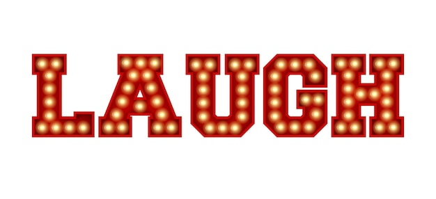 Photo laugh word made from red vintage lightbulb lettering isolated on a white 3d rendering