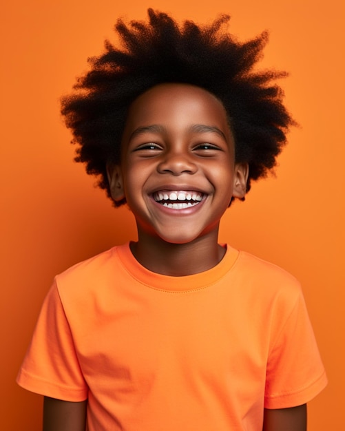 Photo laughing african child wearing orange shirt