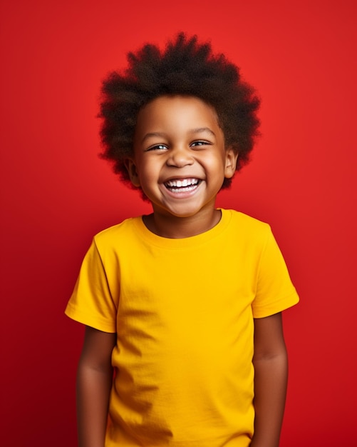 Ridere bambino africano che indossa una camicia gialla Foto Premium