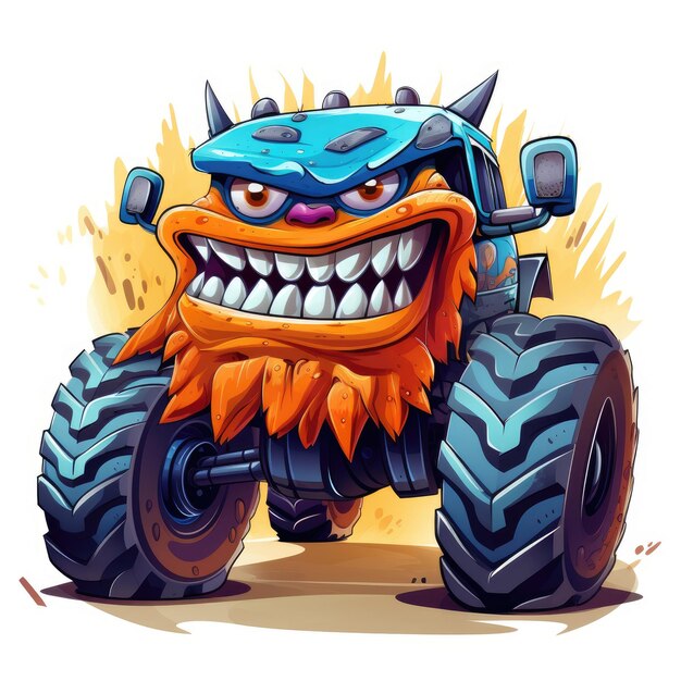 Laughing All the Way Funny and Cute Monster Truck Cartoon Clipart in Flat Color Illustration