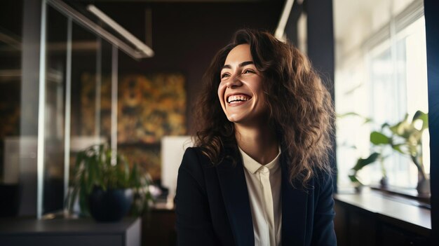 Laughing businesswoman in the office