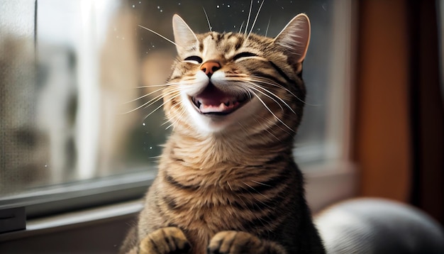 laughing cat Surprised face Wow expression cat funny face with open mouth Cute ginger Cat Emotional surprised and saying wow Happy cat Meow wow Generative AI illustration