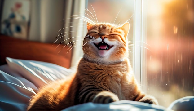 laughing cat Surprised face Wow expression cat funny face with open mouth Cute ginger Cat Emotional surprised and saying wow Happy cat Meow wow Generative AI illustration