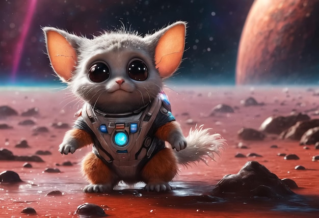 Laughing fantasy mouse in spacesuit on a space background Generative AI