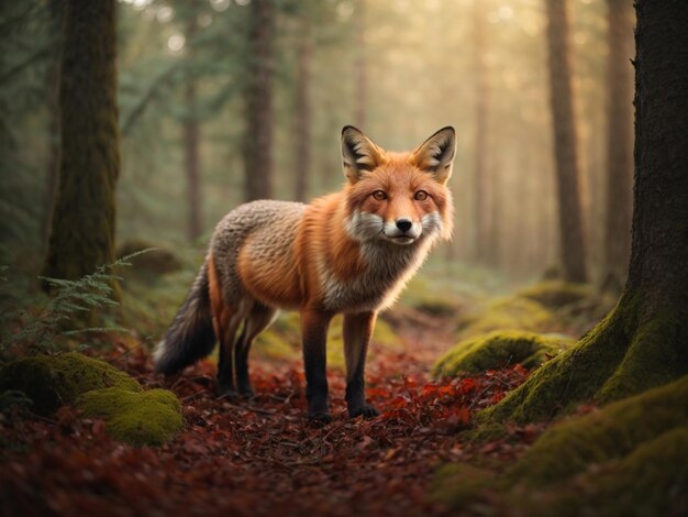 Laughing fox in a realistic forest