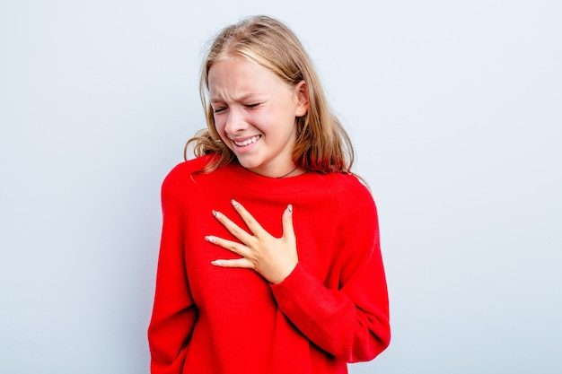 Laughing keeping hands on heart concept of happiness