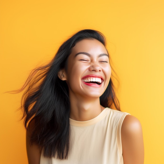 Laughing lady with a radiant smile illuminating the frame