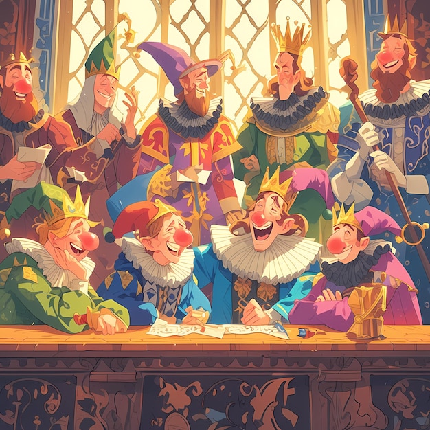 Photo laughing lords medieval court illustration