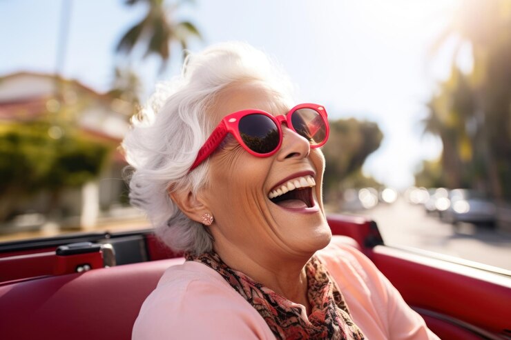 Photo laughing outdoors glasses driving