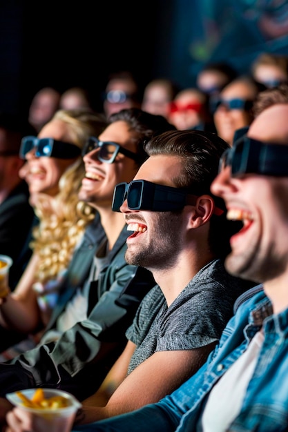 写真 3dメガネで映画を見ている映画館で笑う人々