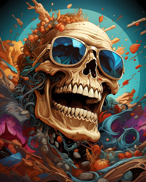 Laughing Skull head tshirt dark art art illustration