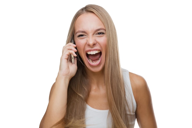 Laughing woman talking on phone