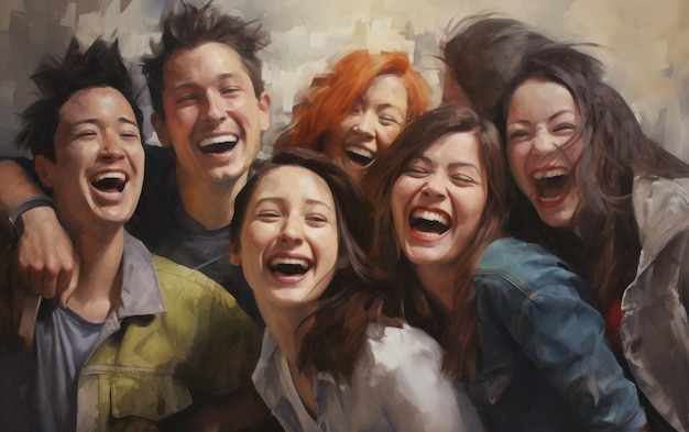 Photo laughter and emotions a group of close friends generative ai