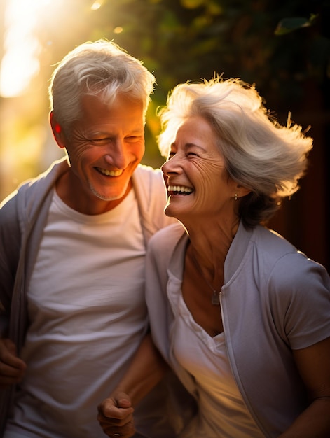 The laughter of a happy elderly couple