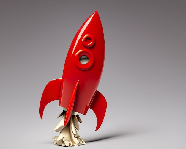 貴重な金属で作られた赤いロケットの打ち上げ 成功した打ち上げコンセプト