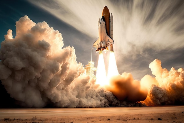 Photo launch of a rocket carrying the space shuttle