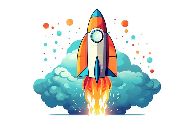 launch the rocket in the style of colorful cartoon