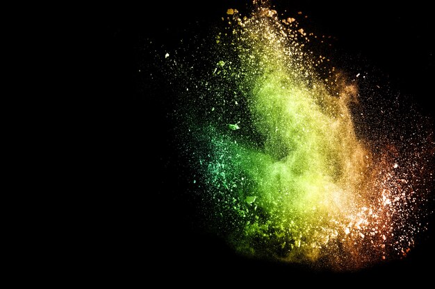  Launched colorful dust  particles splashing.