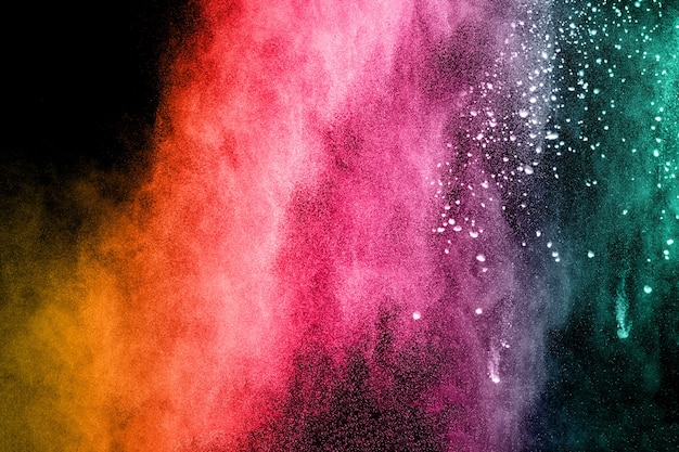 Launched colorful dust  particles splashing.