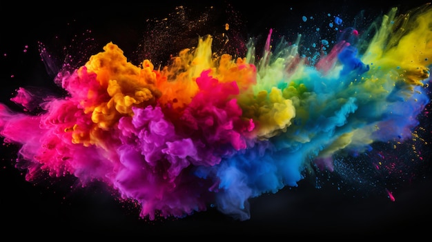 Launched colourful powder on black background