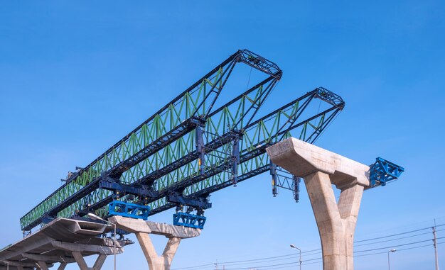 Launching gantry structure on foundation of flyover expressway in road construction site