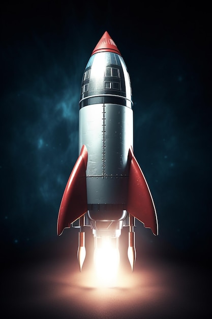 Launching into Success 3D Rendering of Rocket Model Against Dark Background