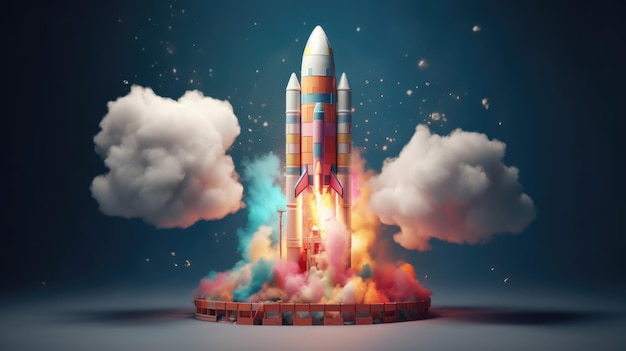 Запуск космической ракеты цветный фон созданный с помощью генеративной технологии ИИ