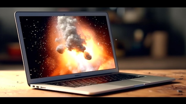 Launching Space Rocket From Laptop Screen Generative AI