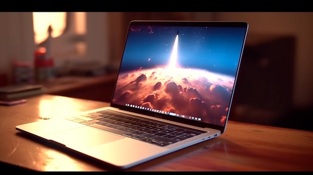 Launching Space Rocket From Laptop Screen Generative AI