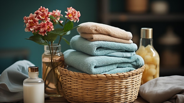 laundry basket filled with clothes prepared for washing