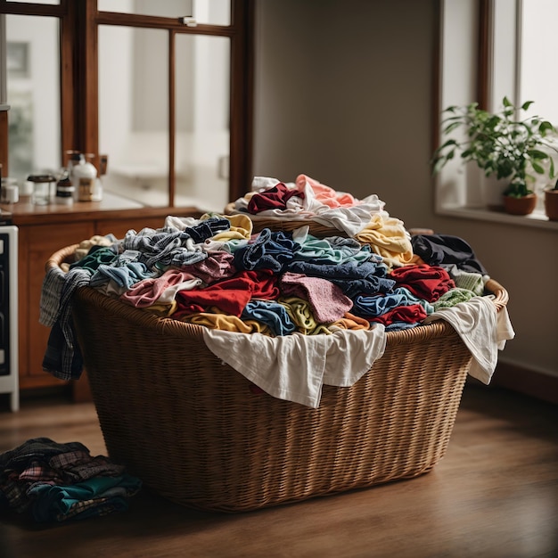 Laundry Basket Filled with Unmatched Socks