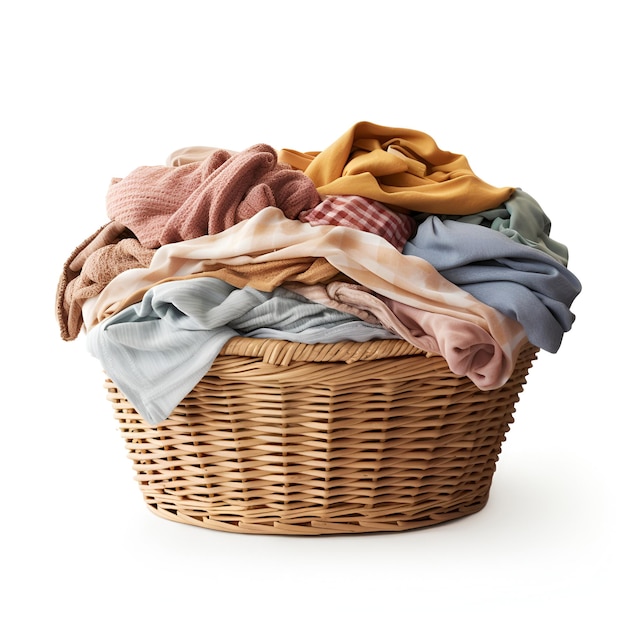 laundry in the basket isolate white background lot clothes for washing