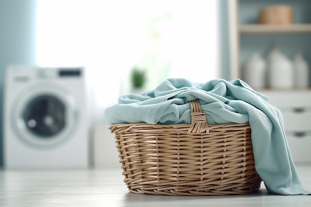 Laundry basket on table top Generative AI